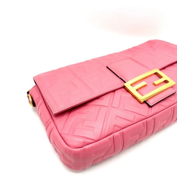 Fendi Baguette NM Bag Zucca Embossed Leather Large Pink - Picture 6 of 15